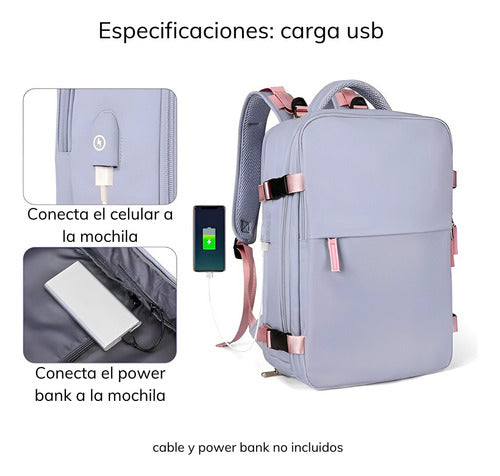 Mochila Cabina Bolso Mujer Viaje Avion 20lt Puerto Usb Utazo