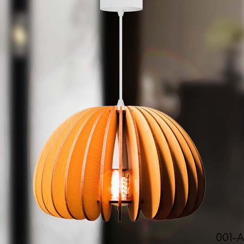 Lámpara de Techo Colgante Madera Mdf Minimalista Hogar Restaurant 001a + Ampolleta