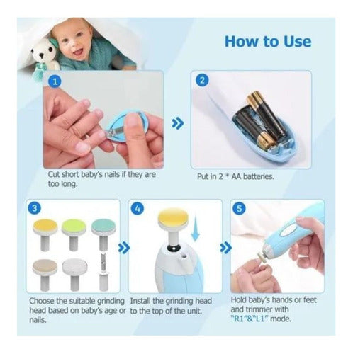 Kit Pulidor Limador de Uñas Eléctrico para Bebe Manicure
