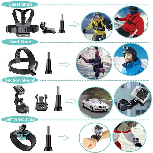 Kit 49 Accesorios Cámara Deportiva Acción Gopro + Maleta