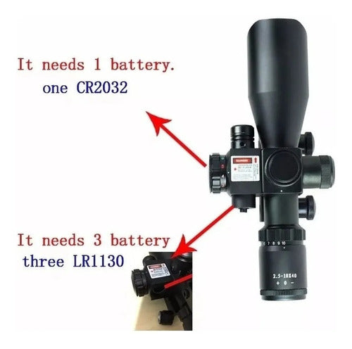 Mira Telescopica Rifle Caza Laser 2.5-10x40 Nocturna Red/Gre