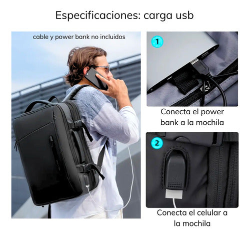Mochila Carry On Impermeable  Capucha Expansible 35 Lts