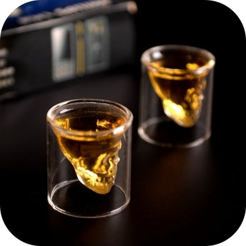 Set 4 Vasos Calavera 25ml Shot Tequila Whisky Doble Fondo